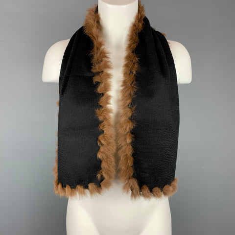 COLOMBO Black & Brown Cashmere Fur Trim Scarf
