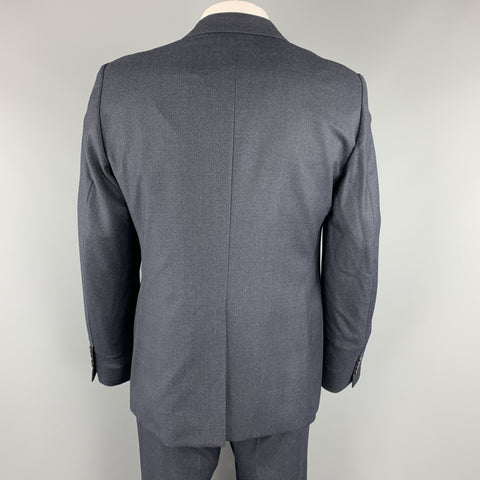 BELVEST Size 44 Navy Plaid Wool Notch Lape Suit