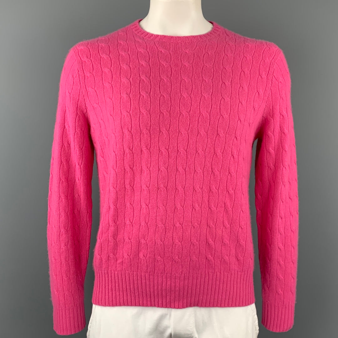 POLO by RALPH LAUREN Size L Pink Cable Knit Cashmere Crew-Neck Sweater