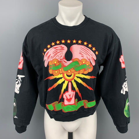 MONITALY Size S Black Abstract Cotton Cropped Sweatshirt