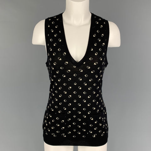 RALPH LAUREN Collection Size M Black Cream Cashmere Silk Pullover Vest