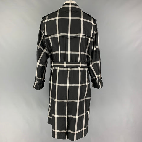 ALEXANDER McQUEEN FW 18 Size 38 Black White Window Pane Belted Trenchcoat
