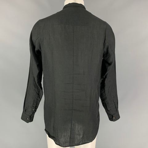 ZIGGY CHEN SS 15 Size 38 Black Linen Hidden Buttons Long Sleeve Shirt