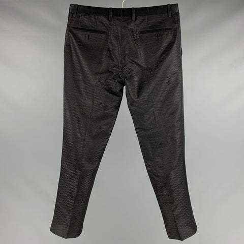 DOLCE & GABBANA Size 32 Black Metallic Polyester Silk Tuxedo Dress Pants