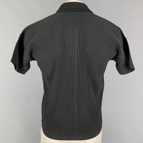 ISSEY MIYAKE HOMME PLISSE Size L Black Pleated Polyester Short Sleeve Shirt