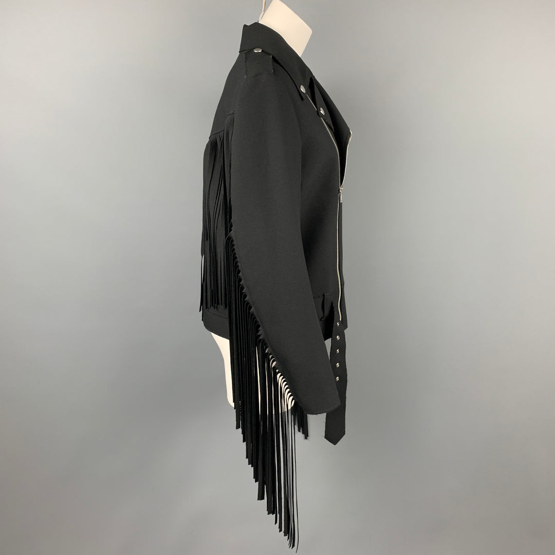 Veste de moto à franges en polyester crêpe noir taille 6 MSGM