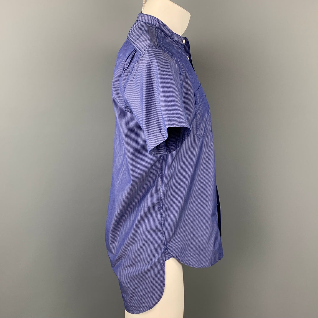WOOSTER + LARDINI Size M Blue & White Pinstripe Cotton Short Sleeve Shirt