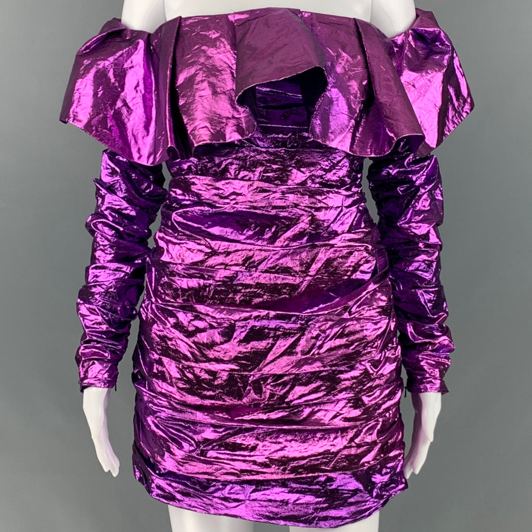 ATTICO Size 6 Purple Polyester Metallic Mini Dress Sui Generis Designer Consignment ATTICO Size 6 Purple Polyester Metallic Mini Dress Sui Generis Designer Consignment