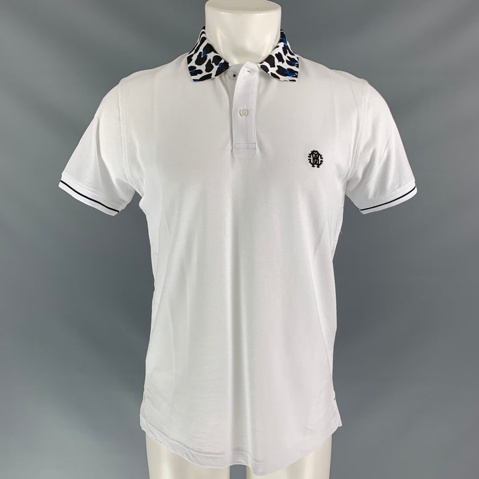 ROBERTO CAVALLI Size M White Black Cotton Short Sleeve Polo