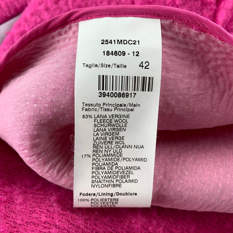 MSGM Size M Pink Textured Wool Blend Belted Double Breasted Coat