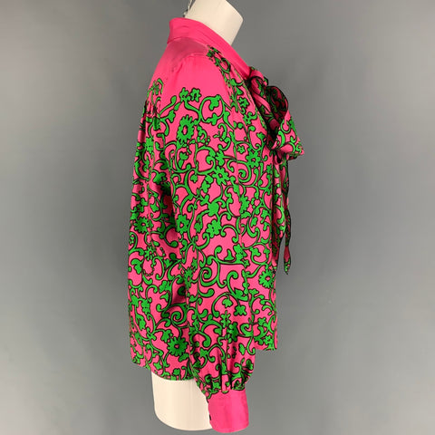 MARC JACOBS Size 6 Pink Silk Print Bow Blouse
