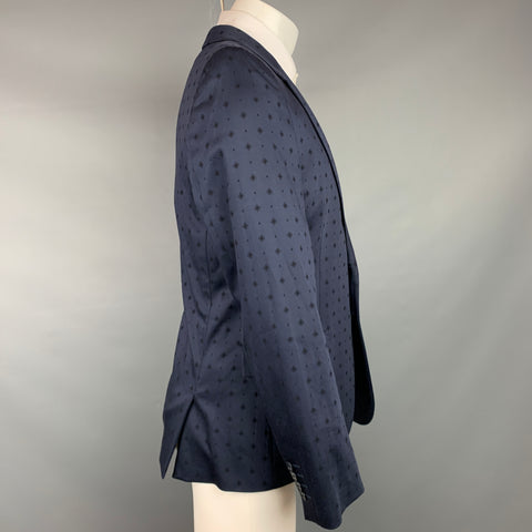 PS by PAUL SMITH Size 40 Navy Print Cotton / Viscose Notch Lapel Sport Coat