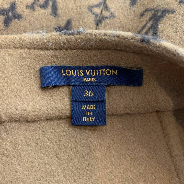 LOUIS VUITTON FW 2020 Size 4 Tan Wool / Silk A-line Monogram Mini Skirt