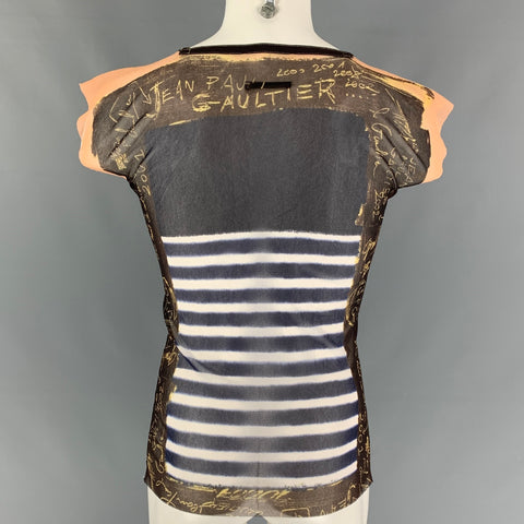 JEAN PAUL GAULTIER Taille S Pull en polyamide maille polyamide imprimé bordure marine multicolore marron