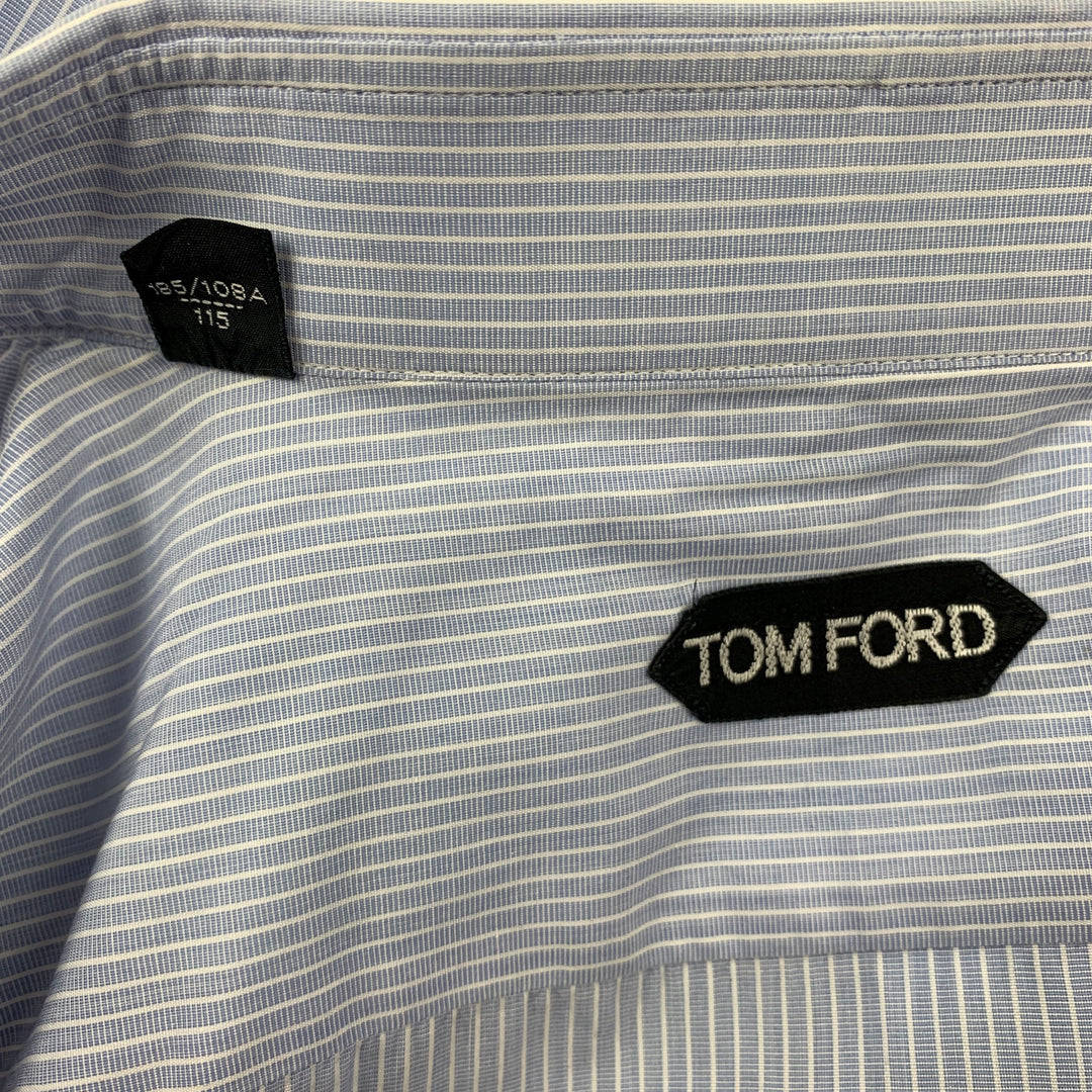TOM FORD Size XL Light Blue & White Stripe Cotton French Cuff Long Sleeve Shirt