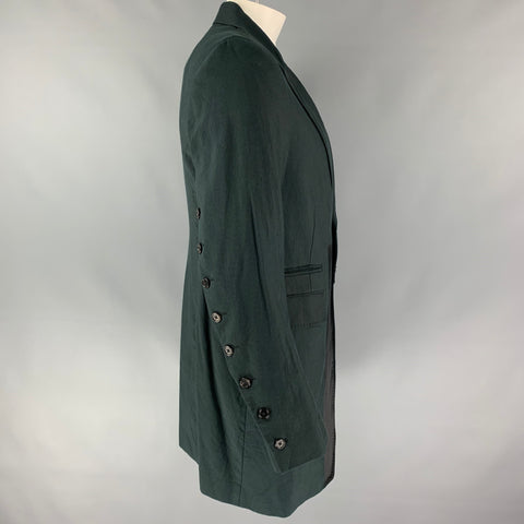 ANN DEMEULEMEESTER Size XL Charcoal & Black Peak Lapel Cotton Coat