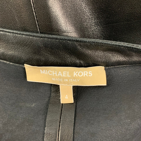 MICHAEL KORS Taille 4 Robe en cuir noir à manches courtes sous le genou