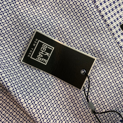 IKE BEHAR Size S White & Blue Square Print Cotton Long Sleeve Shirt