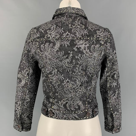 MARC JACOBS Chaqueta corta con adornos de cristal y encaje vaquero blanco y negro talla S