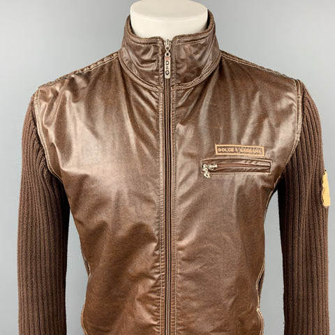 D&G by DOLCE & GABBANA Size XL Brown Knit Cotton Bomber Jacket