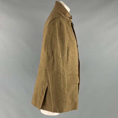 LORO PIANA Size S Brown Olive Flax Herringbone Zip Up Coat
