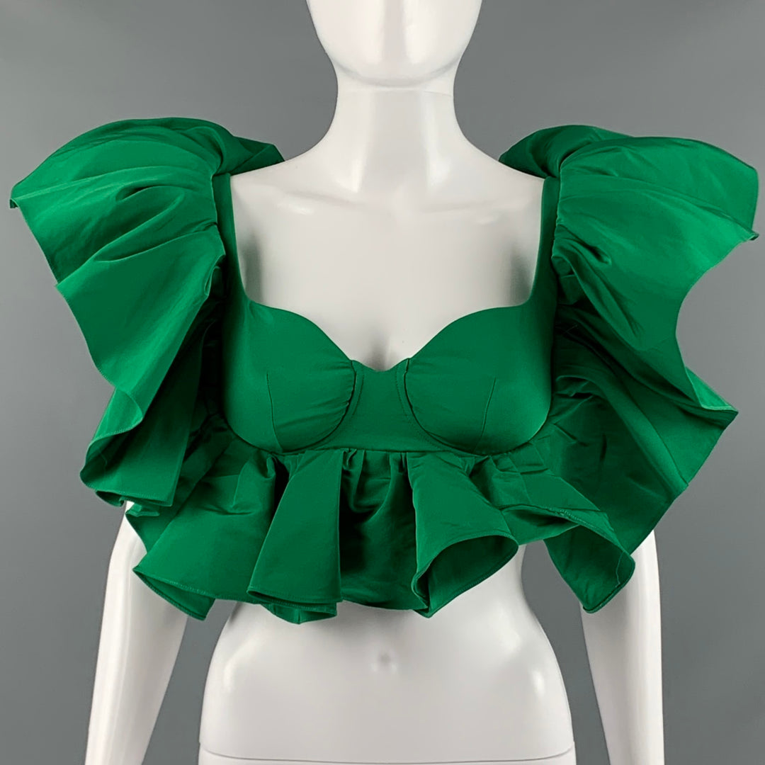 ALEXANDER MCQUEEN Taille 0 Haut de robe bustier à volants en polyester vert