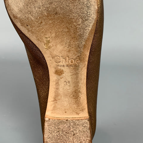 CHLOE Size 9 Gold Leather Scalloped Edge Ballet Flats