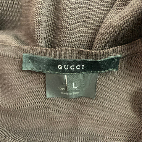 GUCCI Taille L Pull col V en soie marron