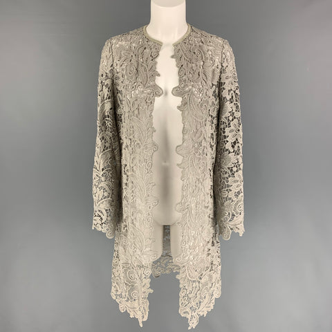 RALPH LAUREN Black Label Taille 2 Manteau ouvert en coton en dentelle taupe