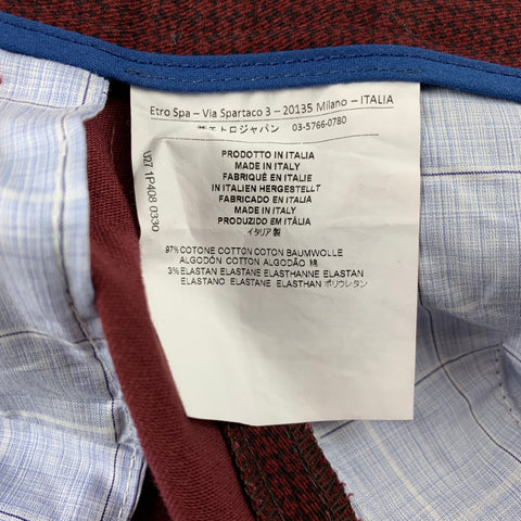 ETRO Size 32 Burgundy & Black Cotton Narrow Leg Dress Pants