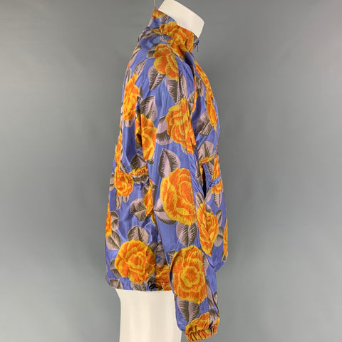 BIANCA CHANDON Size M Blue Yellow Floral Silk Windbreaker Long Sleeve Shirt