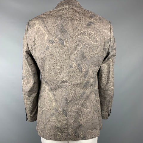 ETRO Size 44 Tan & Grey Paisley Cotton Notch Lapel Sport Coat