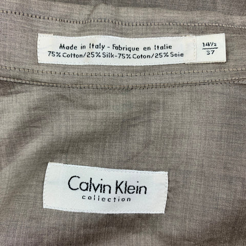 CALVIN KLEIN COLLECTION Size M Tan Cotton Silk Long Sleeve Shirt