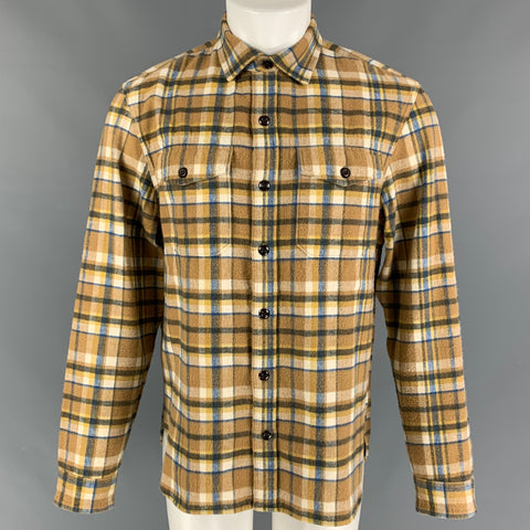 TODD SNYDER x L.L. BEAN Size M Tan White Plaid Cotton Patch Pockets Long Sleeve Shirt