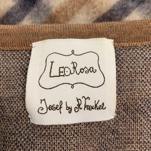 LEOROSA Size S/M Beige Navy Wool Checkered Button Up Casual Top