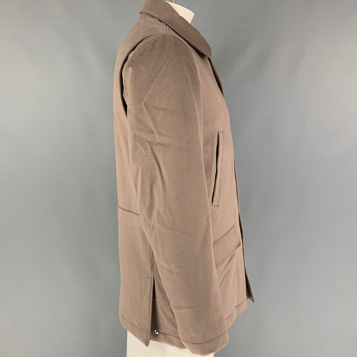 LORO PIANA Size L Taupe Cashmere Hidden Placket Strom System Jacket