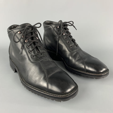 GRAVATI by ARTHUR BEREN Size 8.5 Black Leather Lace Up Rubber Sole Ankle Boots