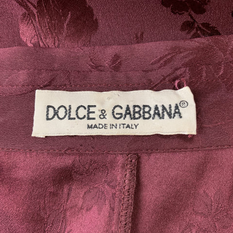 DOLCE & GABBANA Size 6 Burgundy Jacquard Floral Blouse