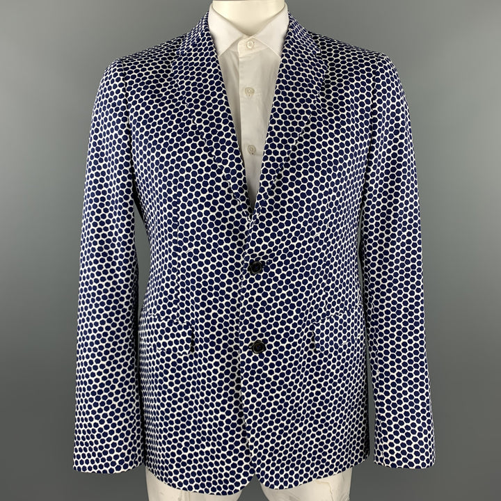 JIL SANDER par RAF SIMONS SS13 Taille 44 Manteau de sport en coton géométrique bleu marine et blanc