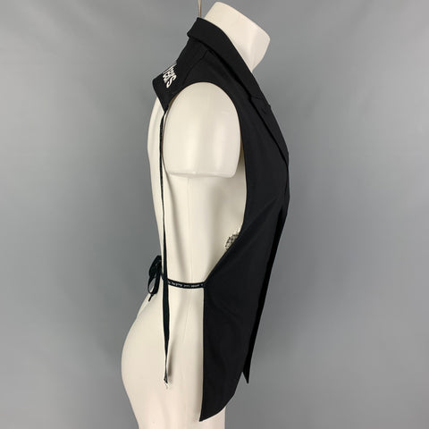 TAKAHIROMOIYASHITA Size 36 Black & White Logo Cotton Open Back Vest