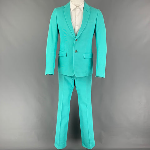 GUCCI Size 38 Teal Textured Cotton Notch Lapel Suit