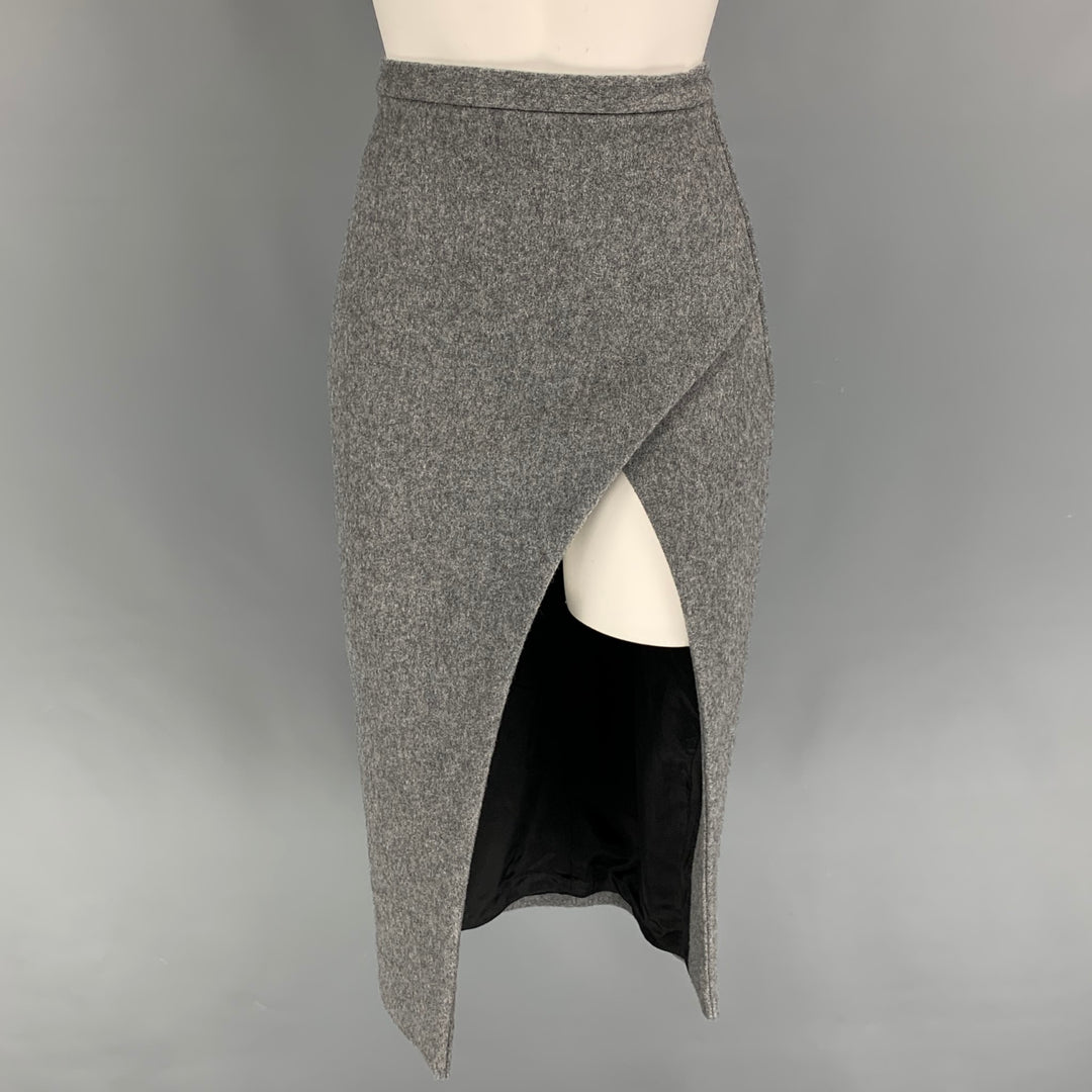 LaQuan Smith Size XS Grey Heather Wool Nylon Pencil Skirt