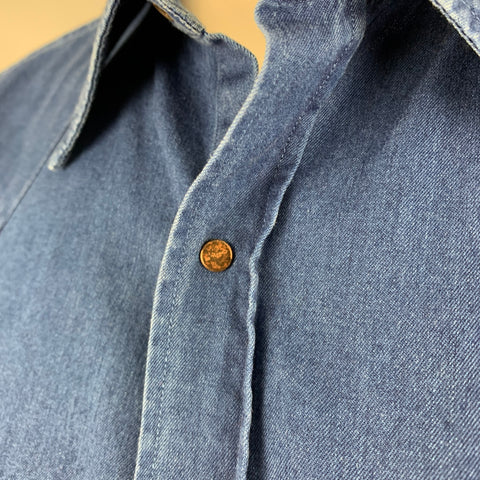 ETRO Size XL Indigo Cotton Snaps Long Sleeve Shirt