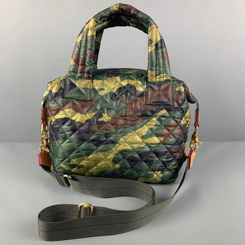 MZ WALLACE Green Olive Camouflage Nylon Cross Body Handbag & Leather Goods