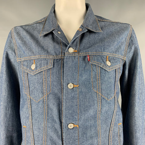 LEVI STRAUSS Size L Blue Contrast Stitch Cotton Trucker Jacket