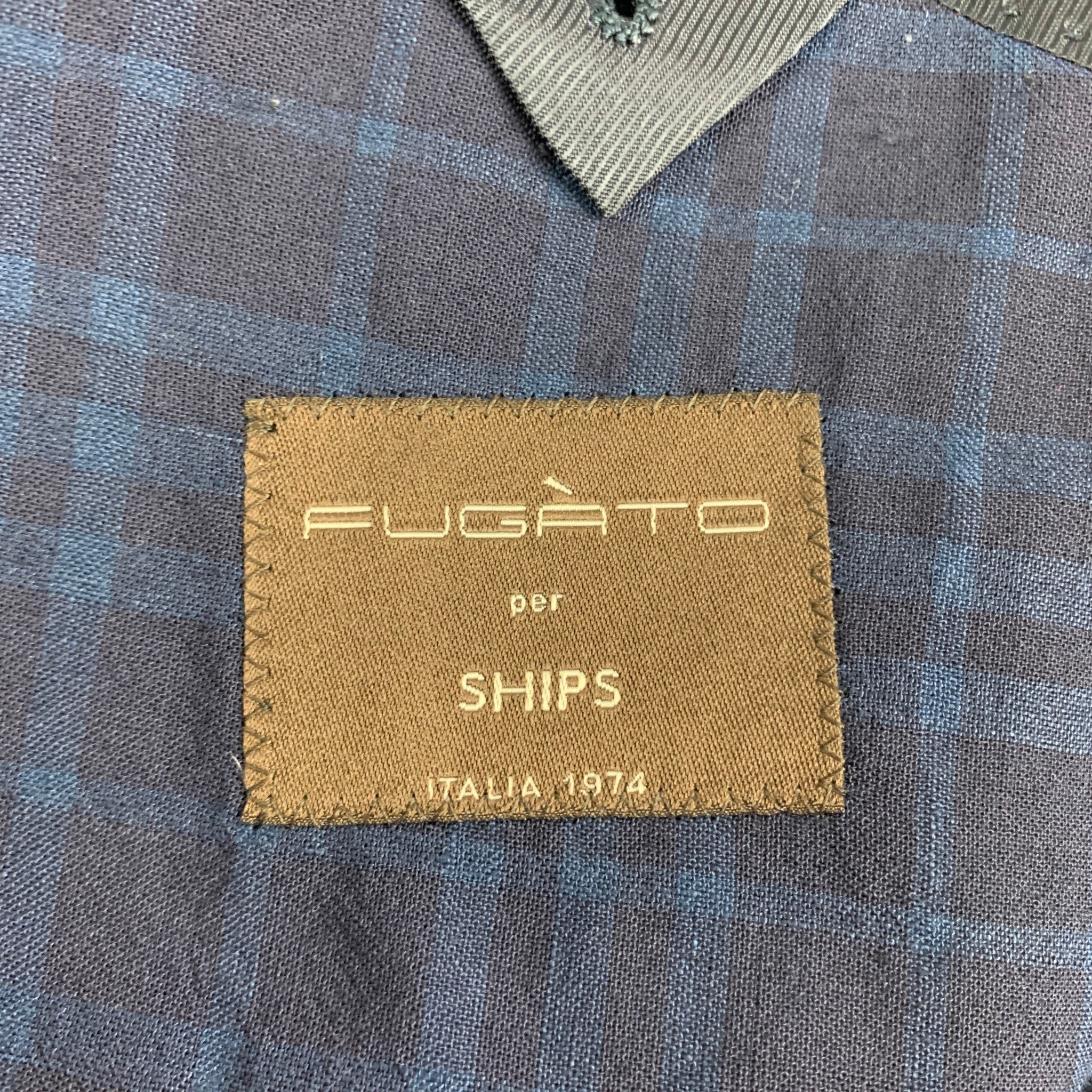 FUGATO for SHIPS Size 36 Navy Blue Plaid Flax Wool Sport Coat