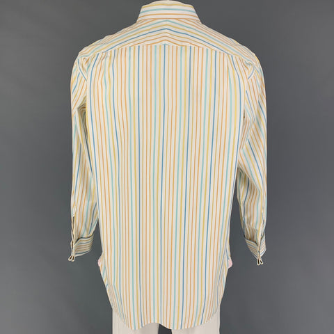 THOMAS PINK Size L White Orange Stripe Cotton French Cuff Long Sleeve Shirt