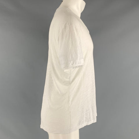 JOHN VARVATOS Taille M T-shirt col V en lin blanc cassé