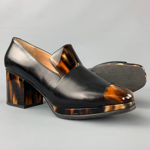 DRIES VAN NOTEN Taille 9.5 Escarpins mocassins en cuir écaille de tortue noir et marron