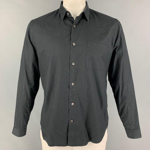 THEORY Size L Charcoal Cotton Button Up Long Sleeve Shirt